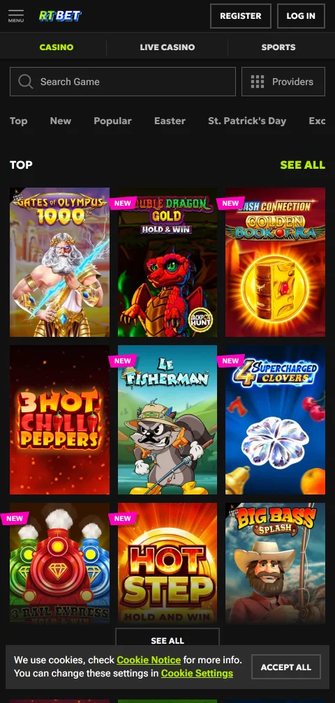 Pagamentos PIX saques RT Bet Casino Brasil interface móvel