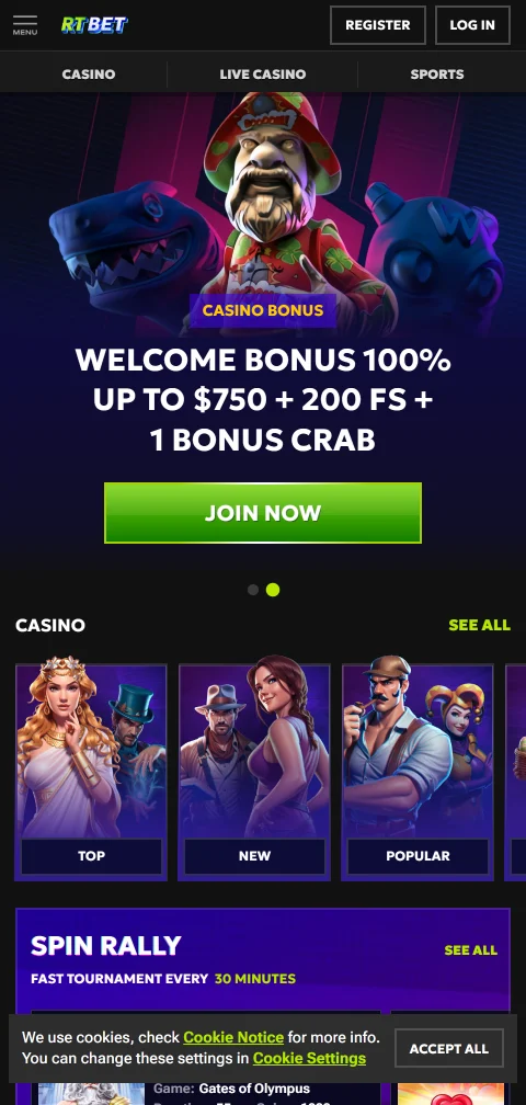 Experiência mobile RTBet Casino Brasil smartphones