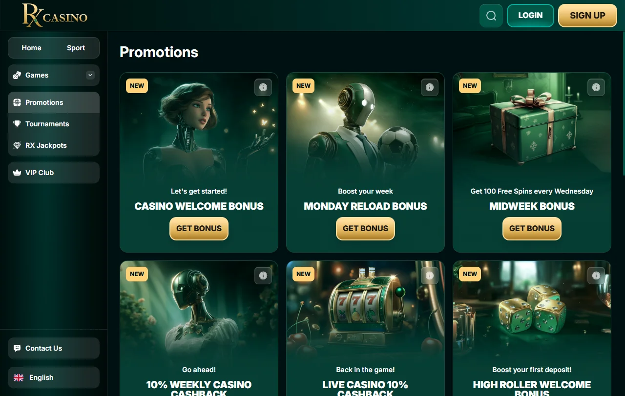 Jogos slots e live casino no RX Casino Brasil