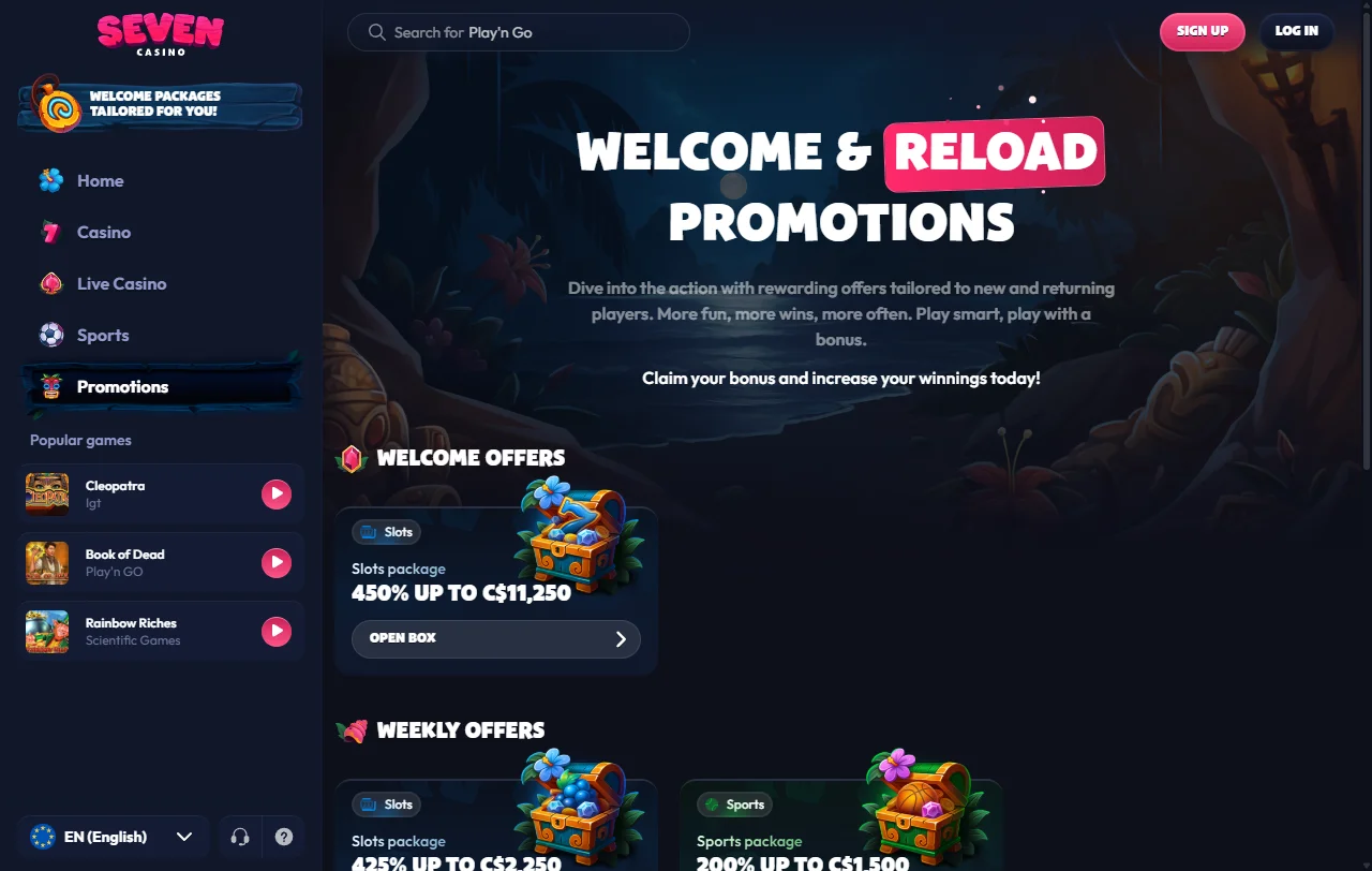 Bônus boas-vindas e promoções ativas no Seven Casino Brasil