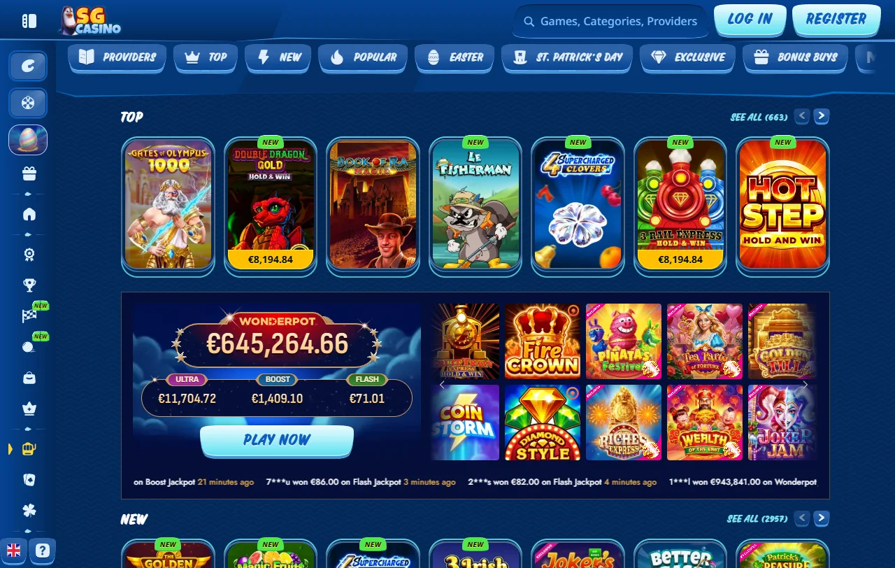 Ofertas de bônus do SG Casino Brasil incluindo pacote de boas-vindas e promoções de recarga