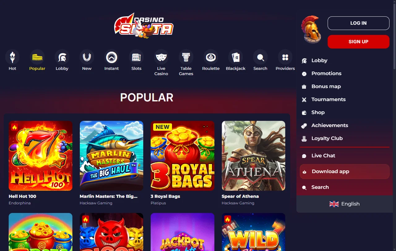 Seleção jogos e provedores principais Slota Casino Brasil