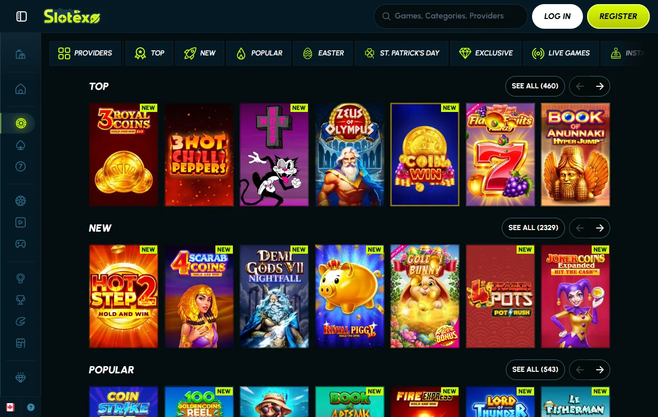 Slots, live dealers e jogos de mesa disponíveis em Slotexo Casino Brasil com provedores premium
