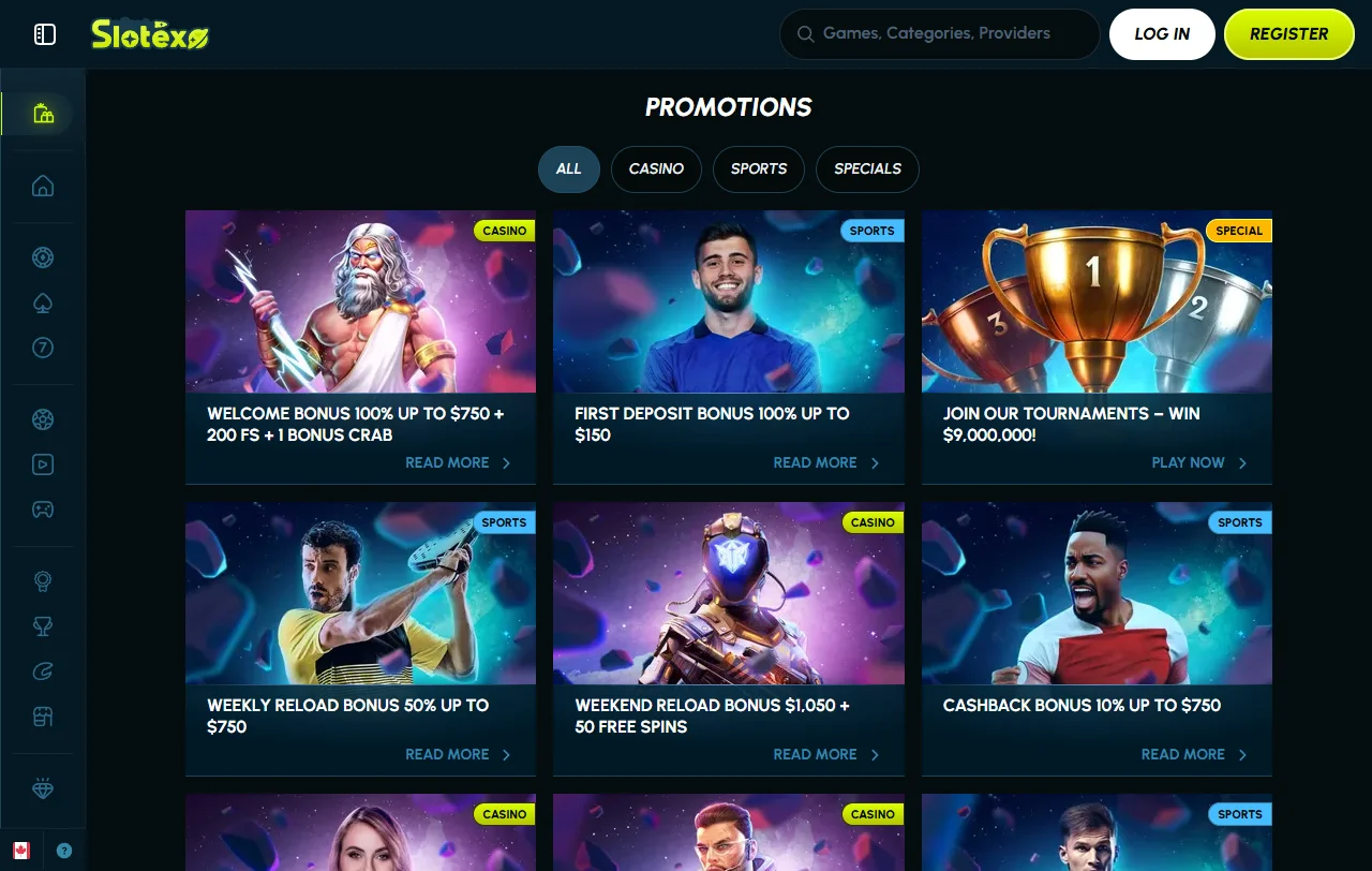 Bônus de boas-vindas de 100% até R$ 1.500 e promoções recorrentes em Slotexo Casino Brasil