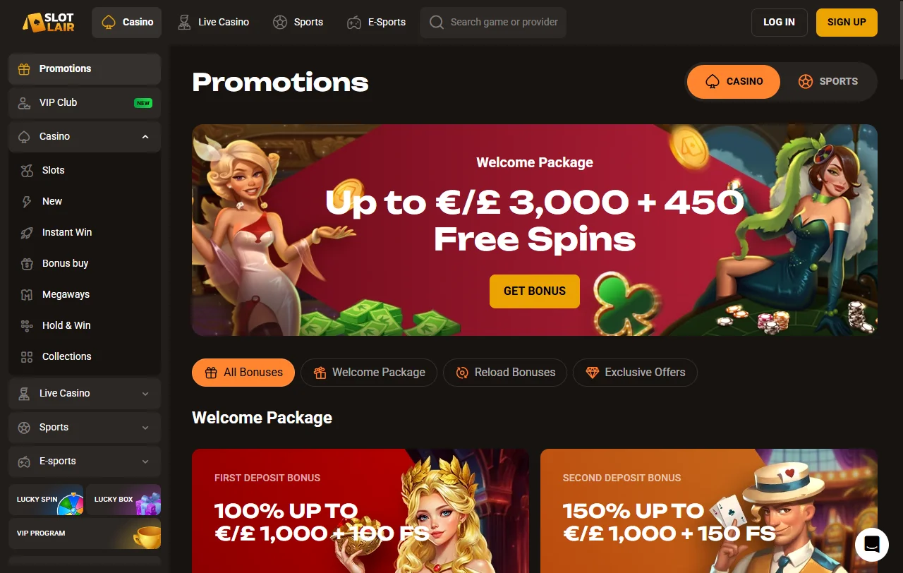 Seleção jogos e provedores principais SlotLair Casino Brasil