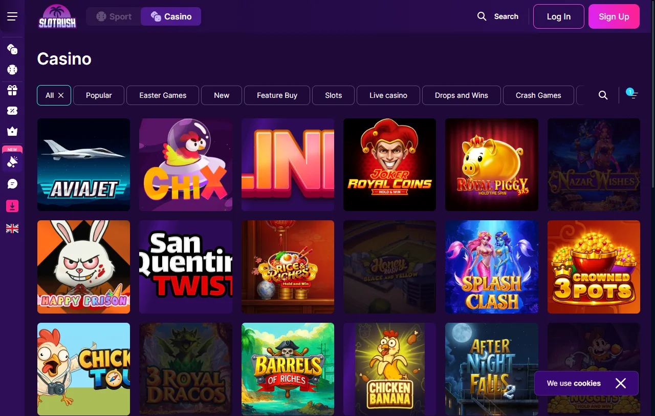 Jogos slots e provedores no catálogo SlotRush Casino Brasil