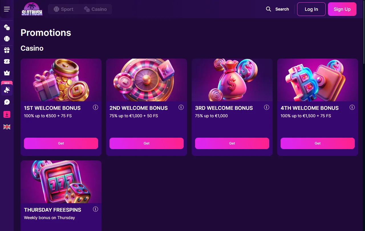 Bônus de boas-vindas e promoções SlotRush Casino Brasil