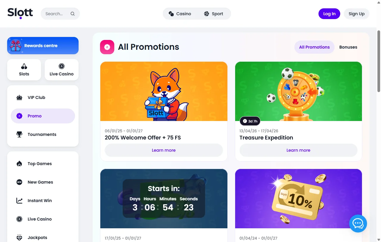 Jogos slots e live casino disponíveis no Slott Casino