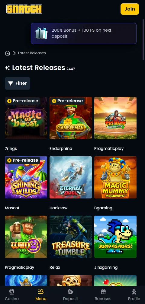 Depósitos PIX e saques no Snatch Casino Brasil Brasil