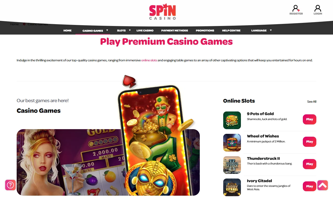 Catálogo de mais de 3.000 jogos de provedores premium em Spin Casino Brasil