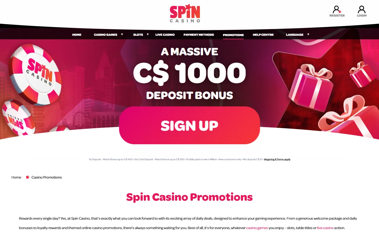Bônus de boas-vindas até R$ 2.500 e promoções de Spin Casino Brasil