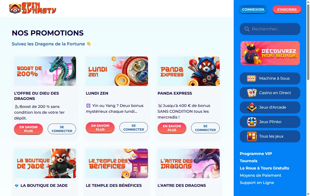 Bônus de boas-vindas e promoções no Spin Dinasty Casino Brasil