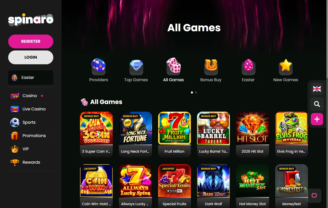 Slots e jogos ao vivo disponíveis no Spinaro Casino Brasil