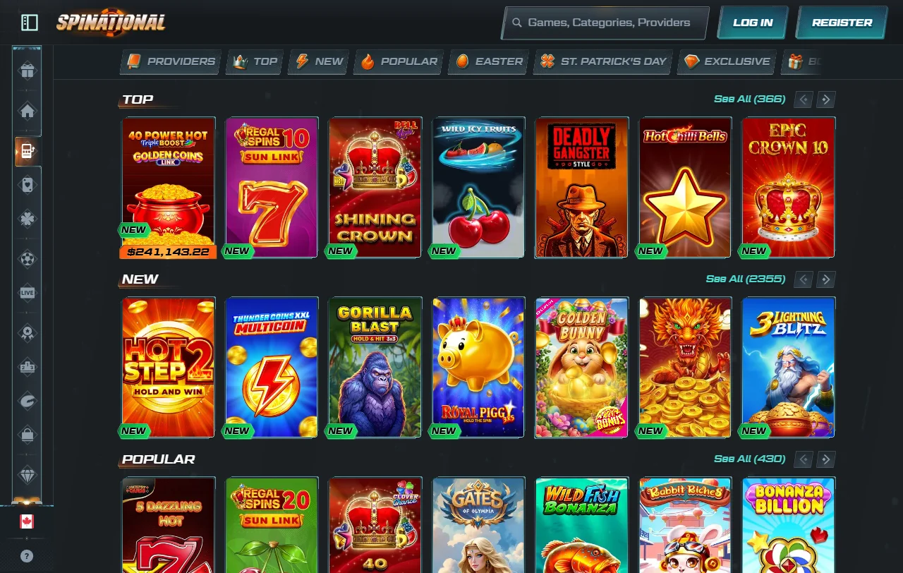 Seleção jogos slots crash Spinational Casino Brasil provedores top