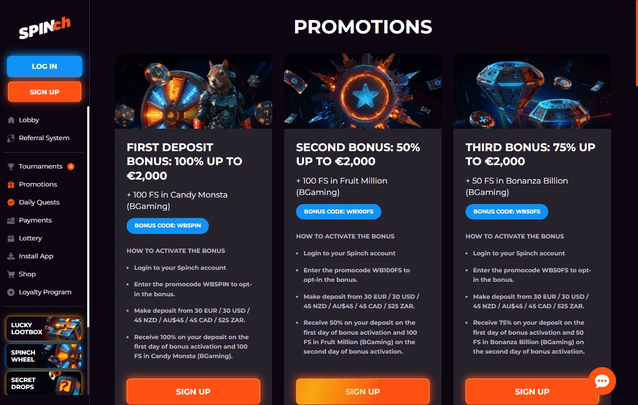 Seleção jogos e provedores principais Spinch Casino Brasil