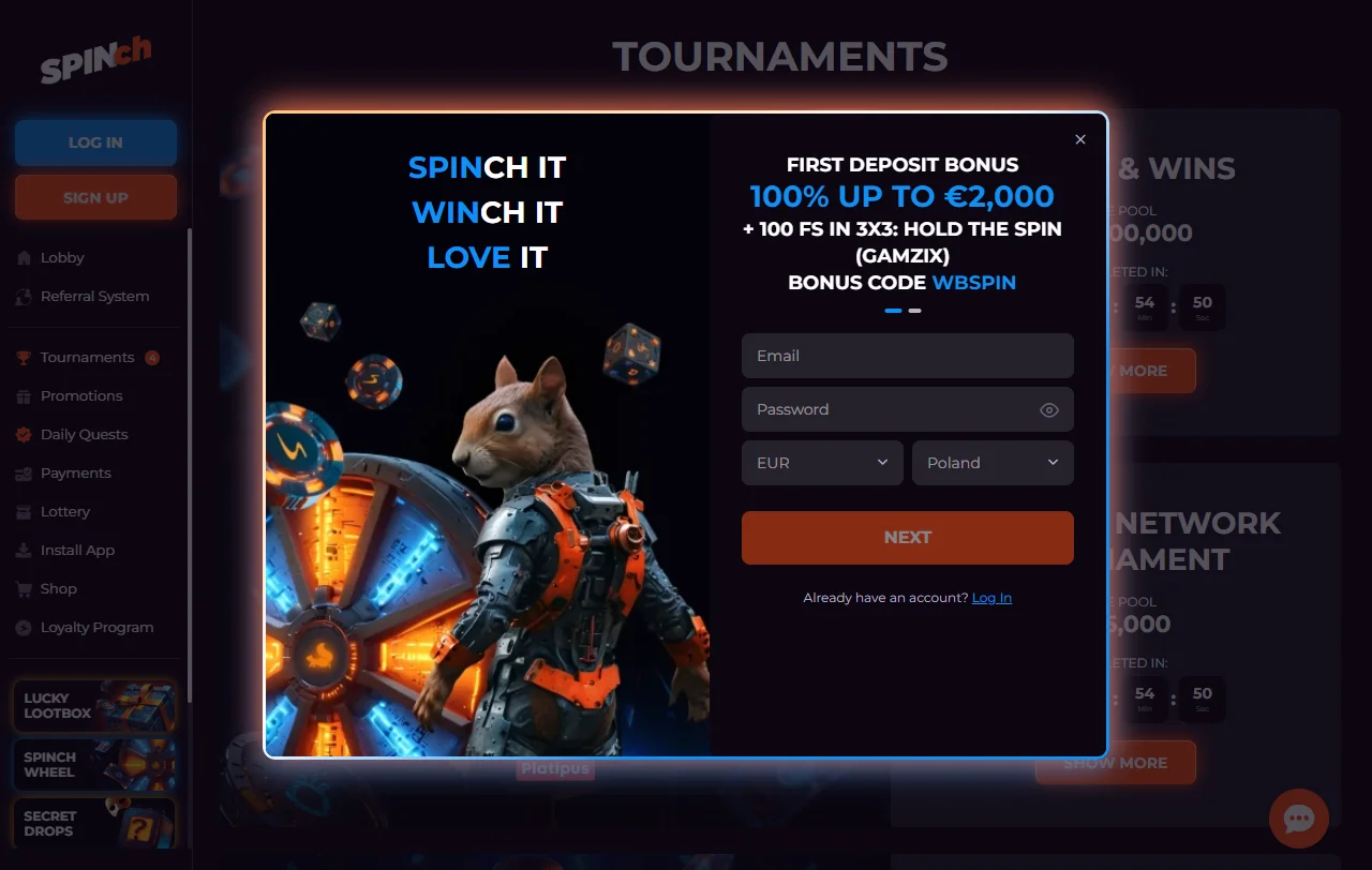 Promoções bônus e ofertas bem-vindo Spinch Casino Brasil