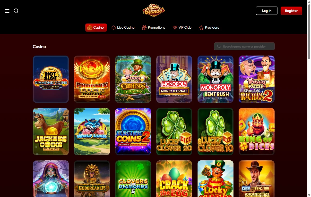 Jogos slots mesas e live casino disponíveis no SpinGrande Casino Brasil