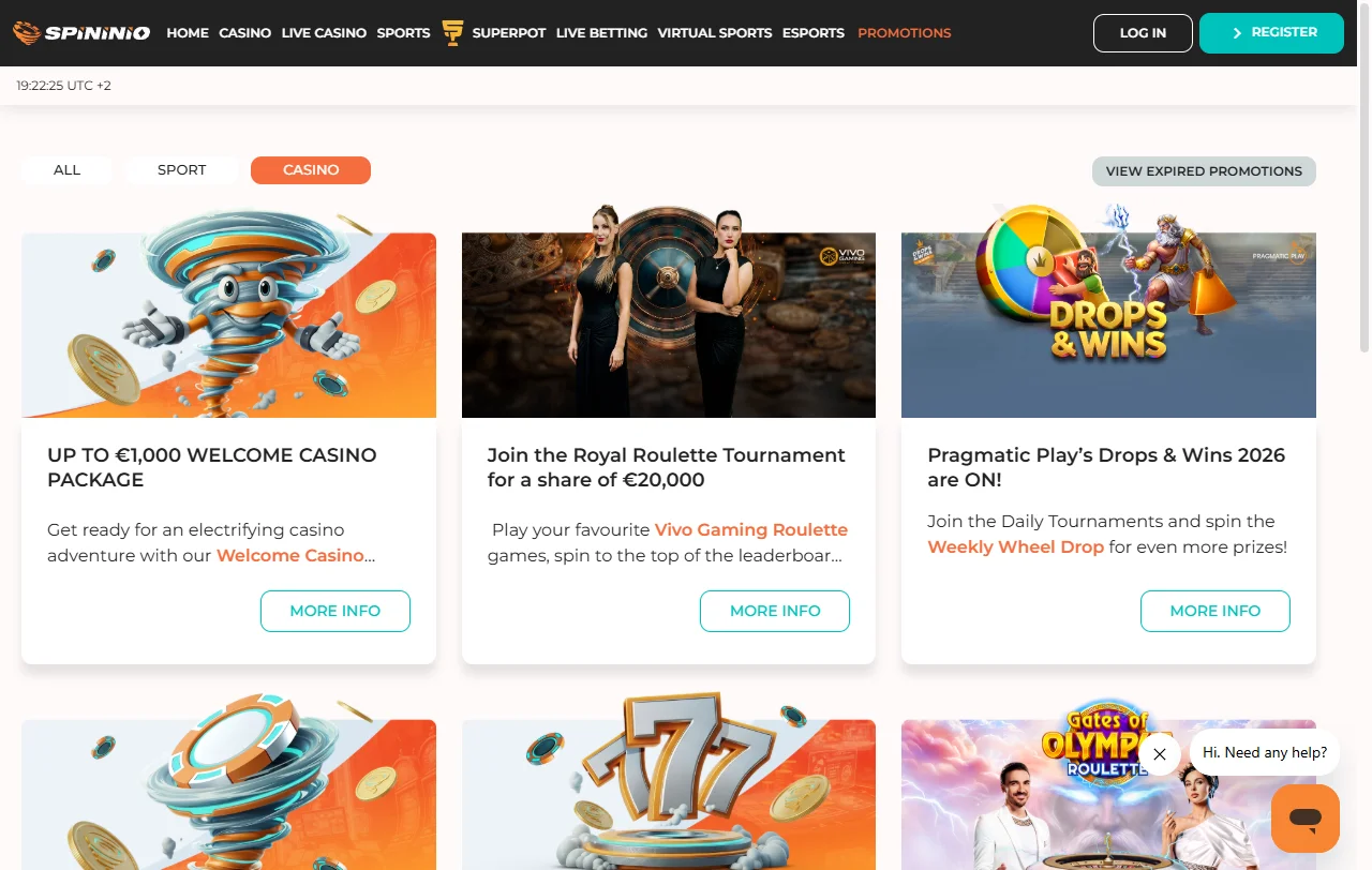 Promoções bônus e ofertas bem-vindo Spininio Casino Brasil