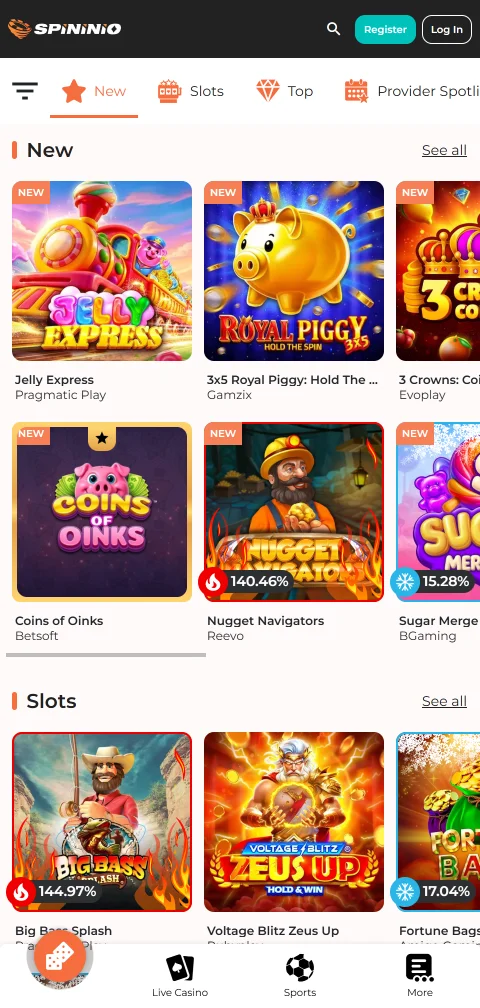 Depósitos saques PIX Spininio Casino Brasil pagamentos