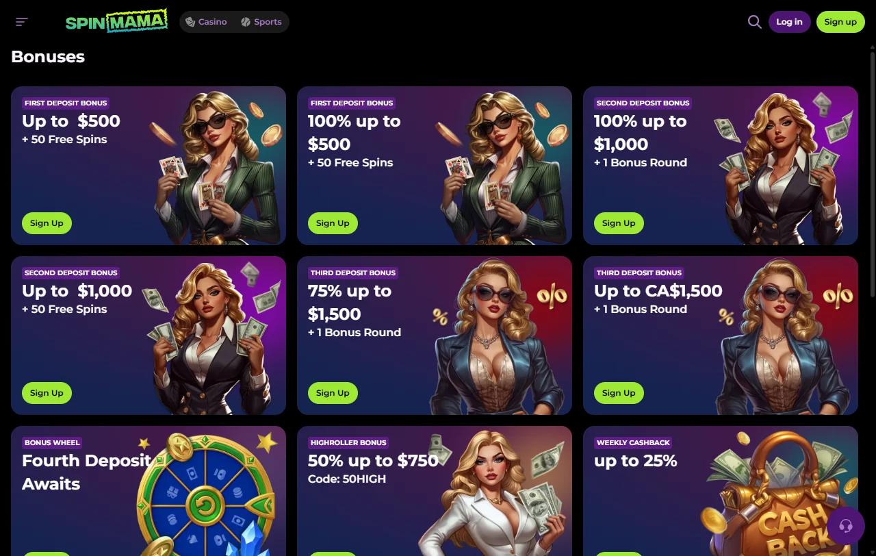 Slots e jogos ao vivo disponíveis no Spinmama Casino Brasil