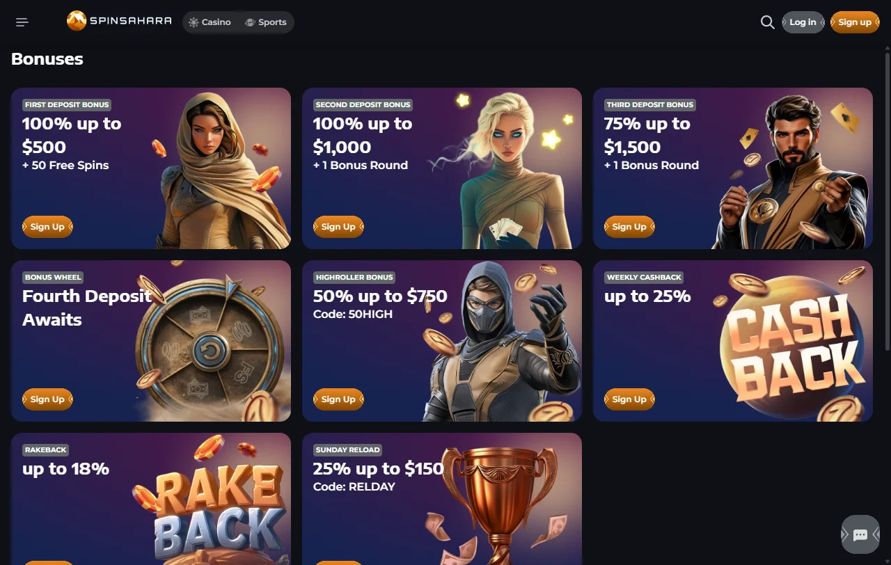 Slots e jogos variados disponíveis no SpinSahara Casino Brasil