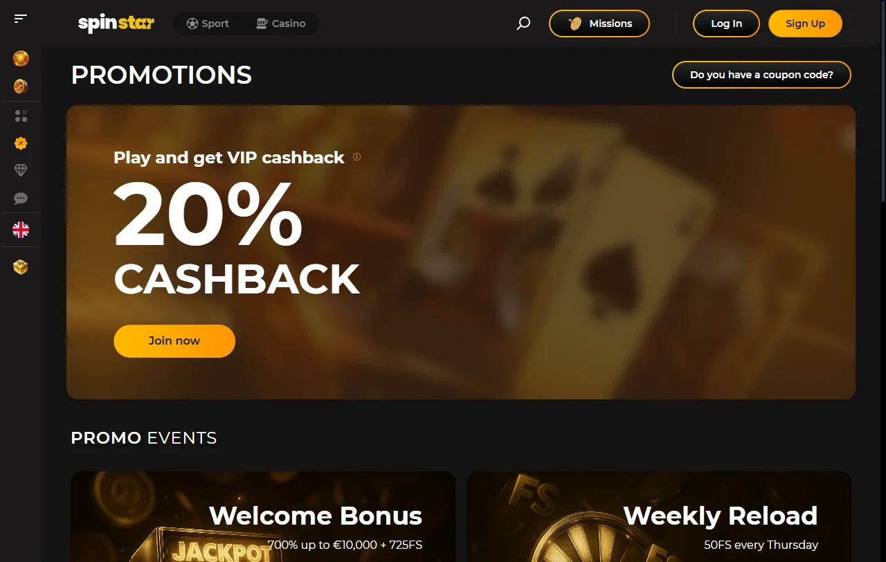 Jogos slots e live casino na SpinStar Casino Brasil