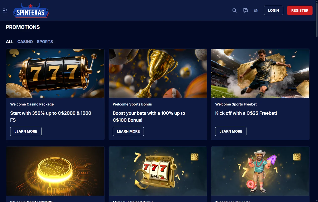 Bônus de boas-vindas e promoções Spintexas Casino Brasil