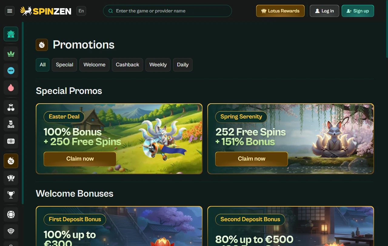 Seleção jogos e provedores principais Spinzen Casino Brasil