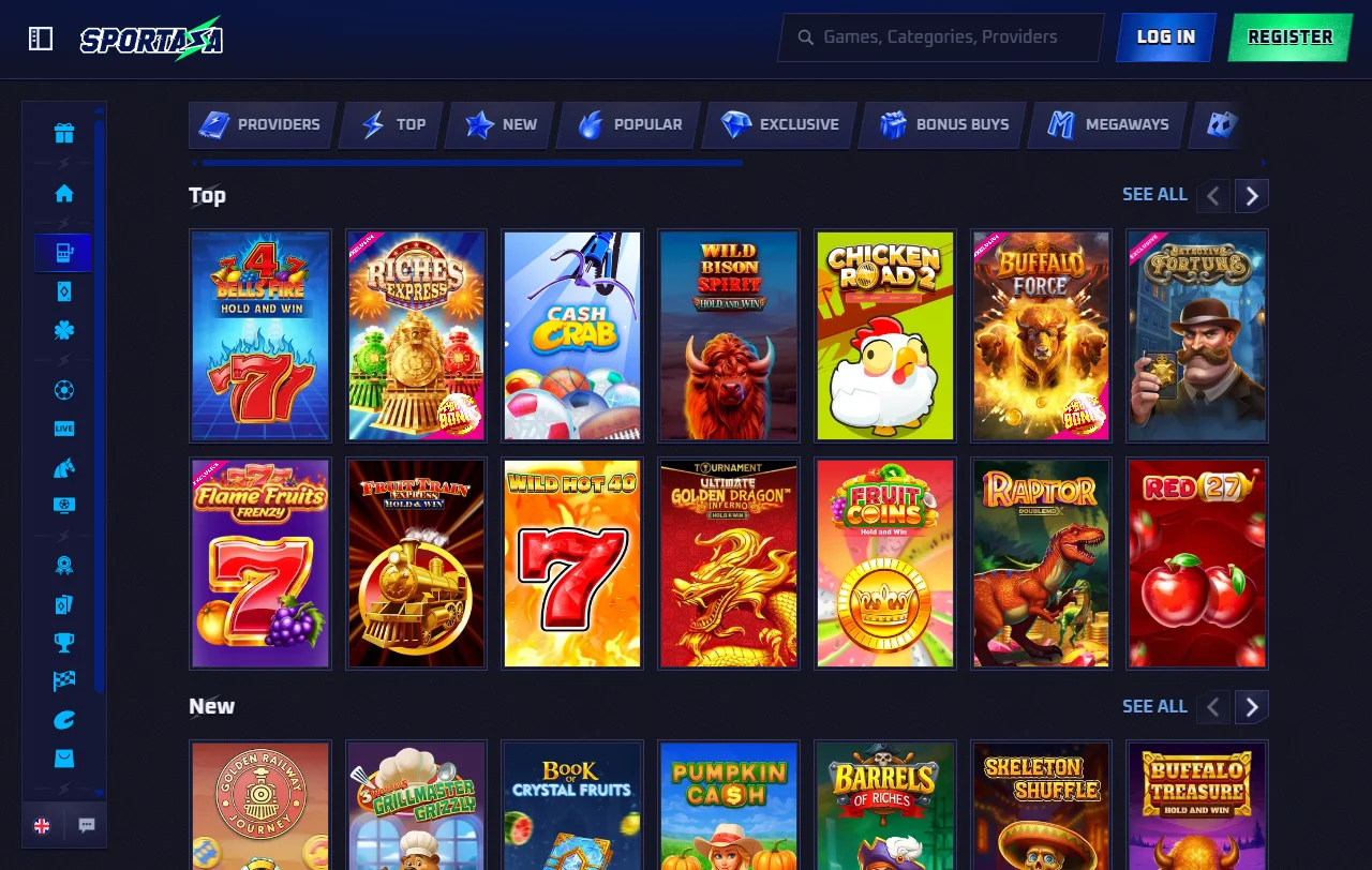 Jogos slots e live casino no Sportaza Casino Brasil