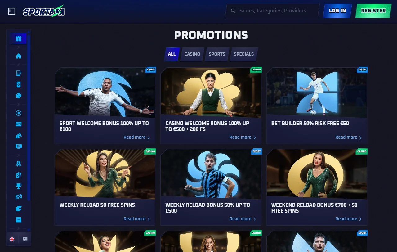 Bônus de boas-vindas e promoções Sportaza Casino Brasil
