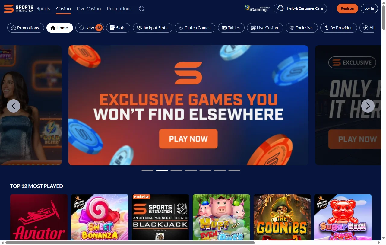 Seleção de jogos e slots principais no Sports Interaction Casino Brasil