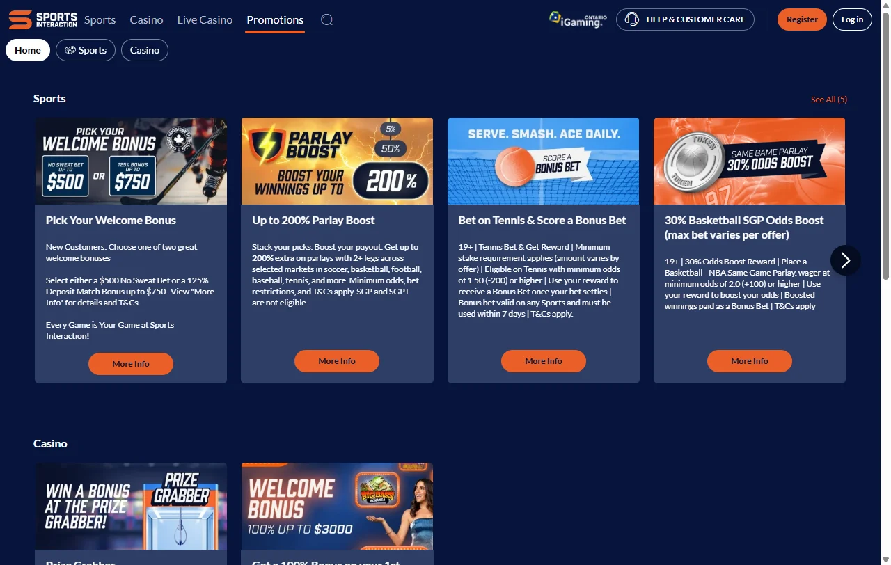Promoções e bônus de boas-vindas do Sports Interaction Casino Brasil