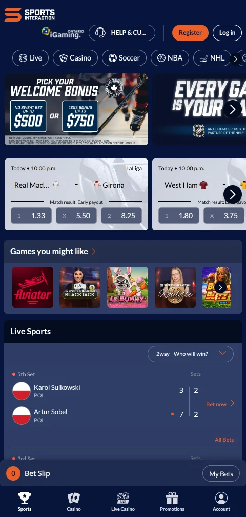 Jogos móveis acessíveis no Sports Interaction Casino Brasil