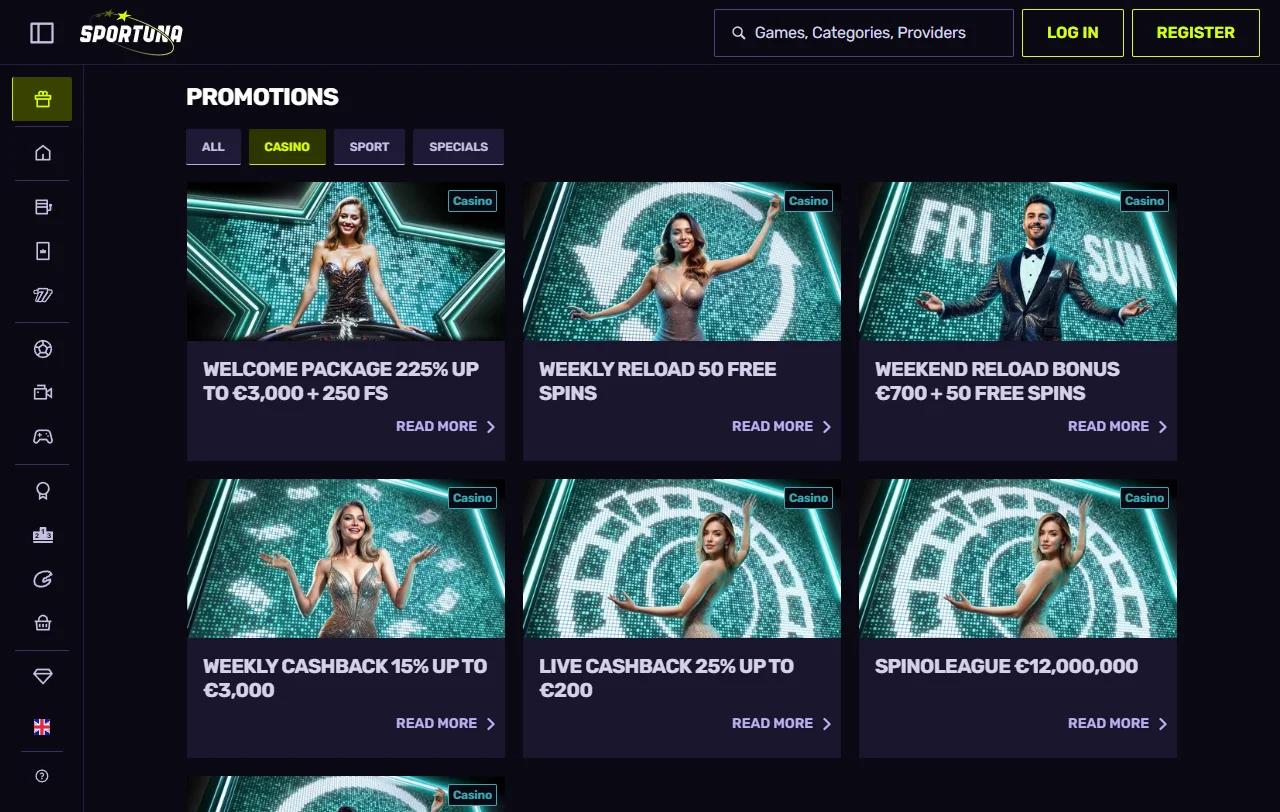 Jogos slots e live dealer no catálogo Sportuna Casino Brasil