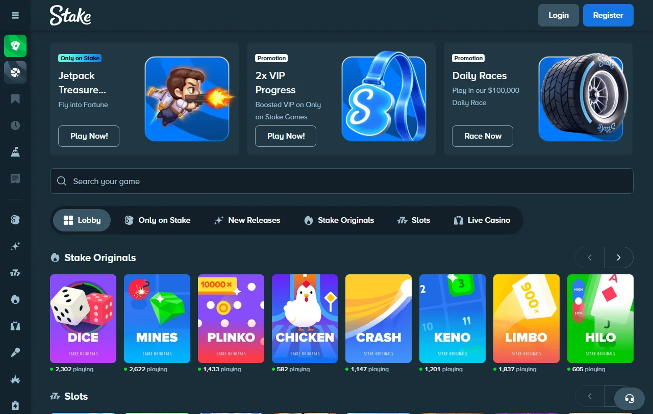 Slots e jogos disponíveis no catálogo Stake Casino Brasil