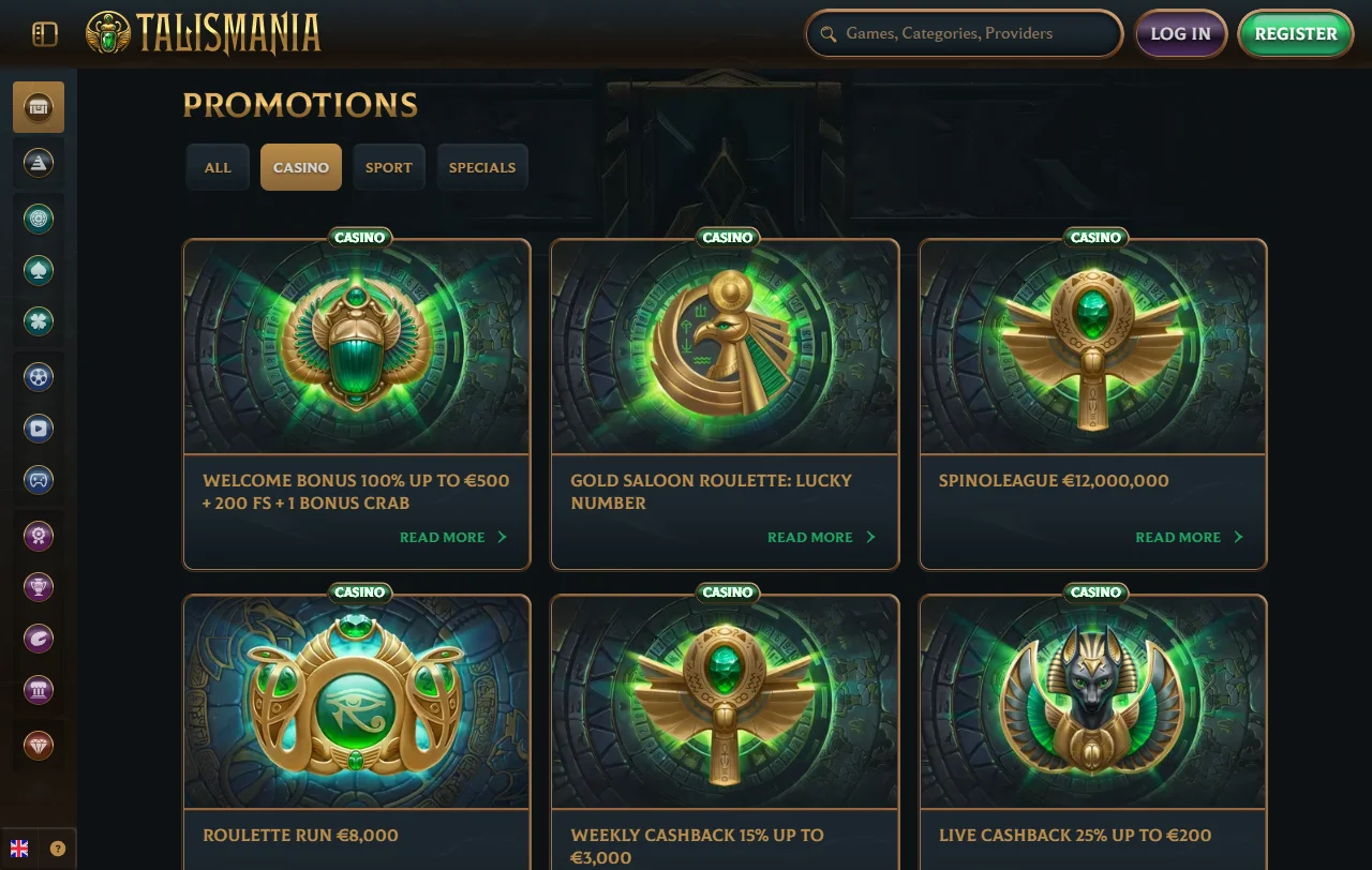 Biblioteca slots e jogos ao vivo no Talismania Casino Brasil
