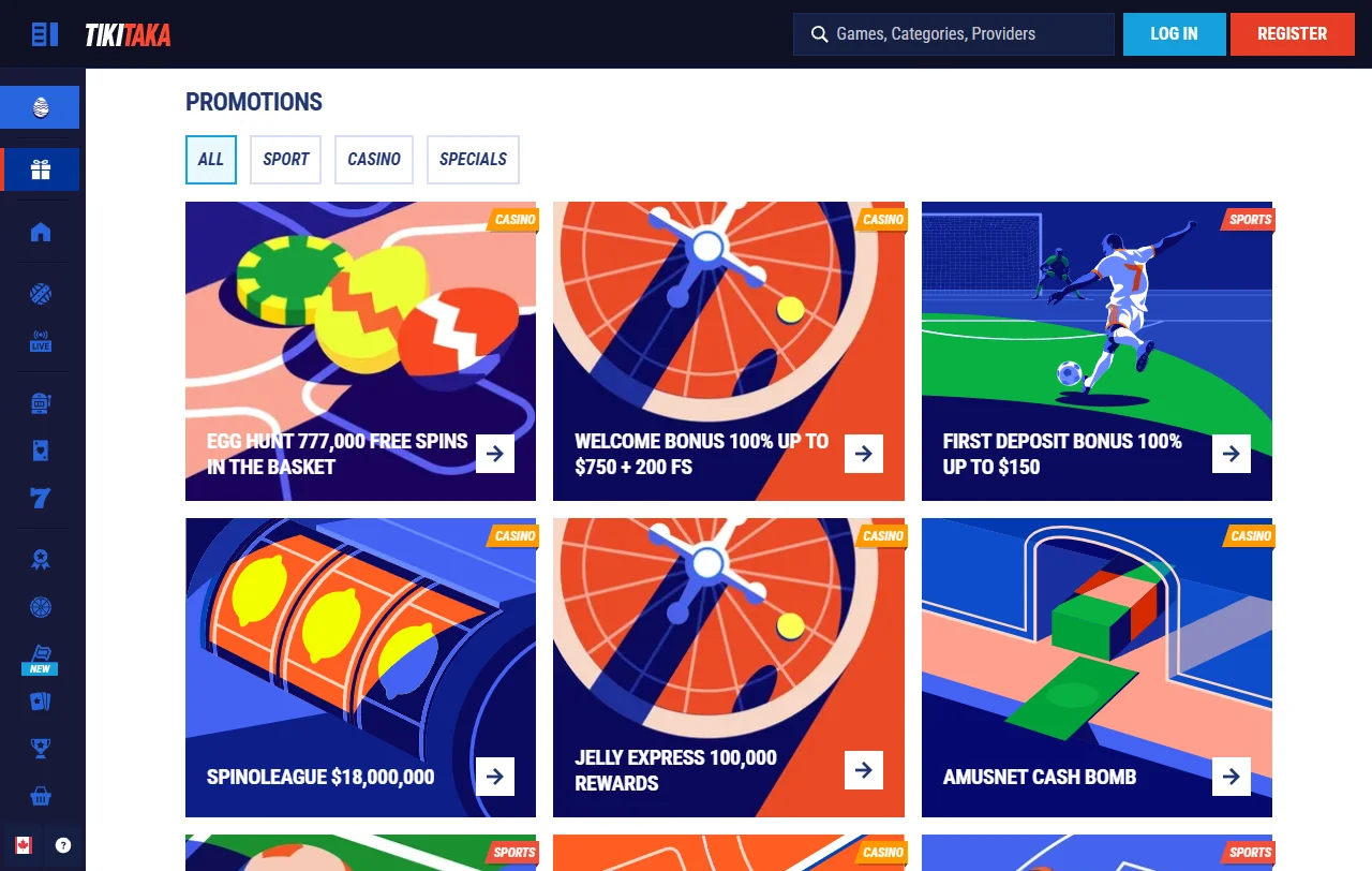 Promoções bônus e ofertas bem-vindas TikiTaka Casino Brasil