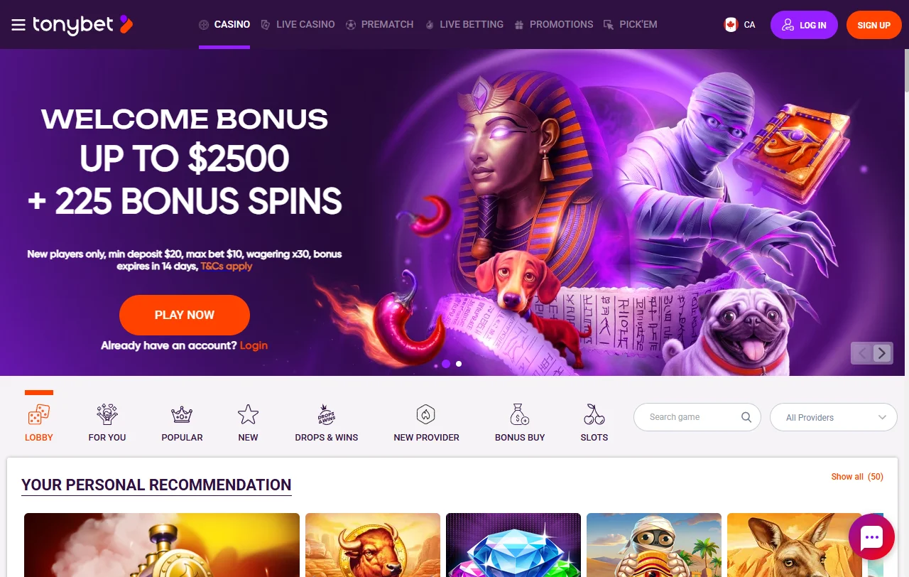 Slots e jogos entretenimento catálogo Tonybet Casino Brasil