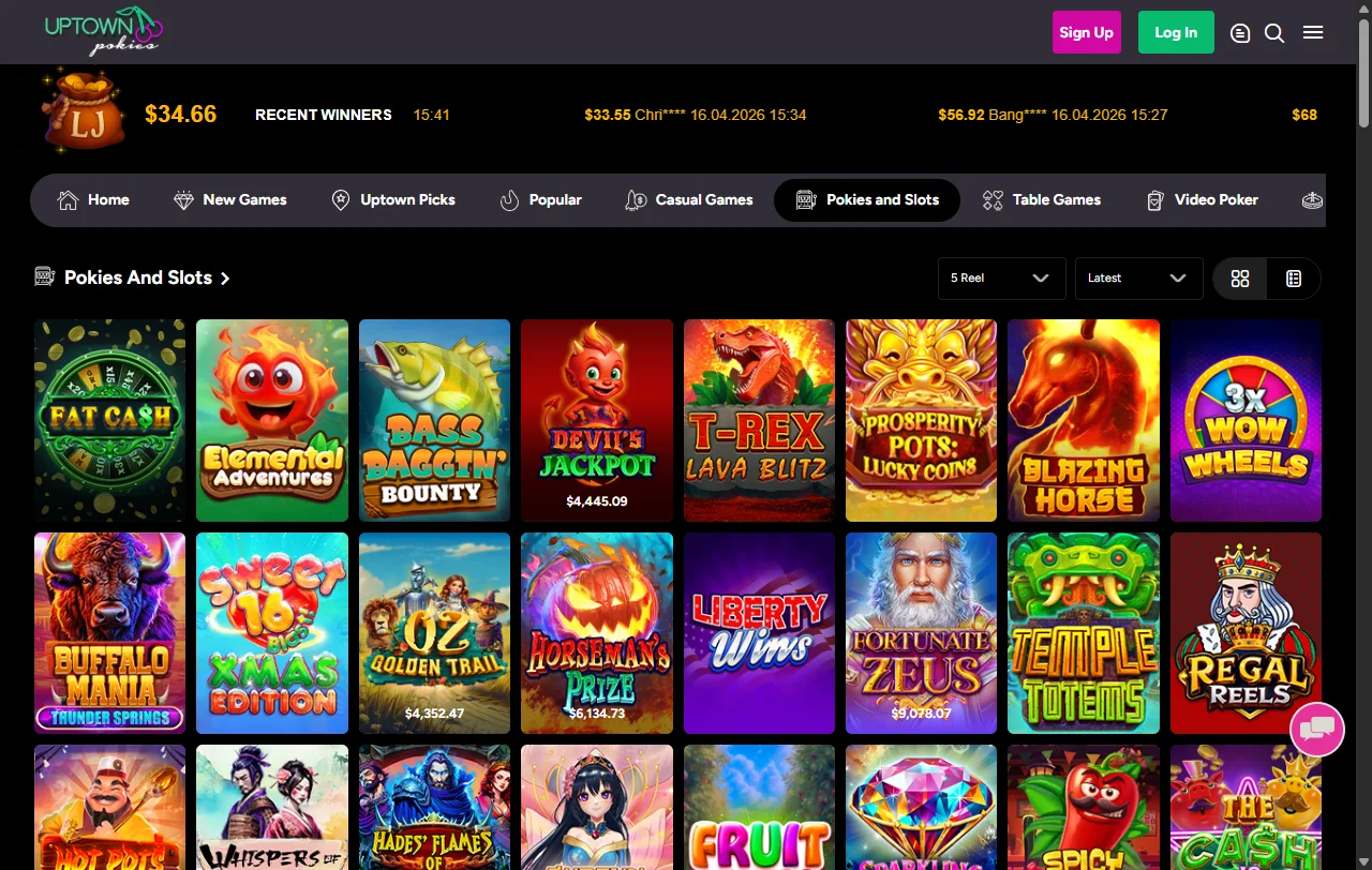 Seleção slots e provedores RTG na Uptown Pokies Casino Brasil