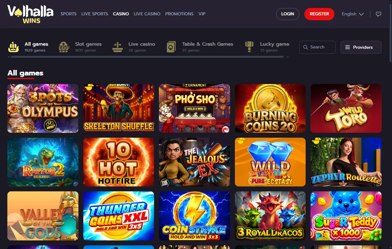 Catálogo de 2.500+ jogos em ValhallaWins Casino Brasil com provedores Pragmatic Play e Evolution Gaming