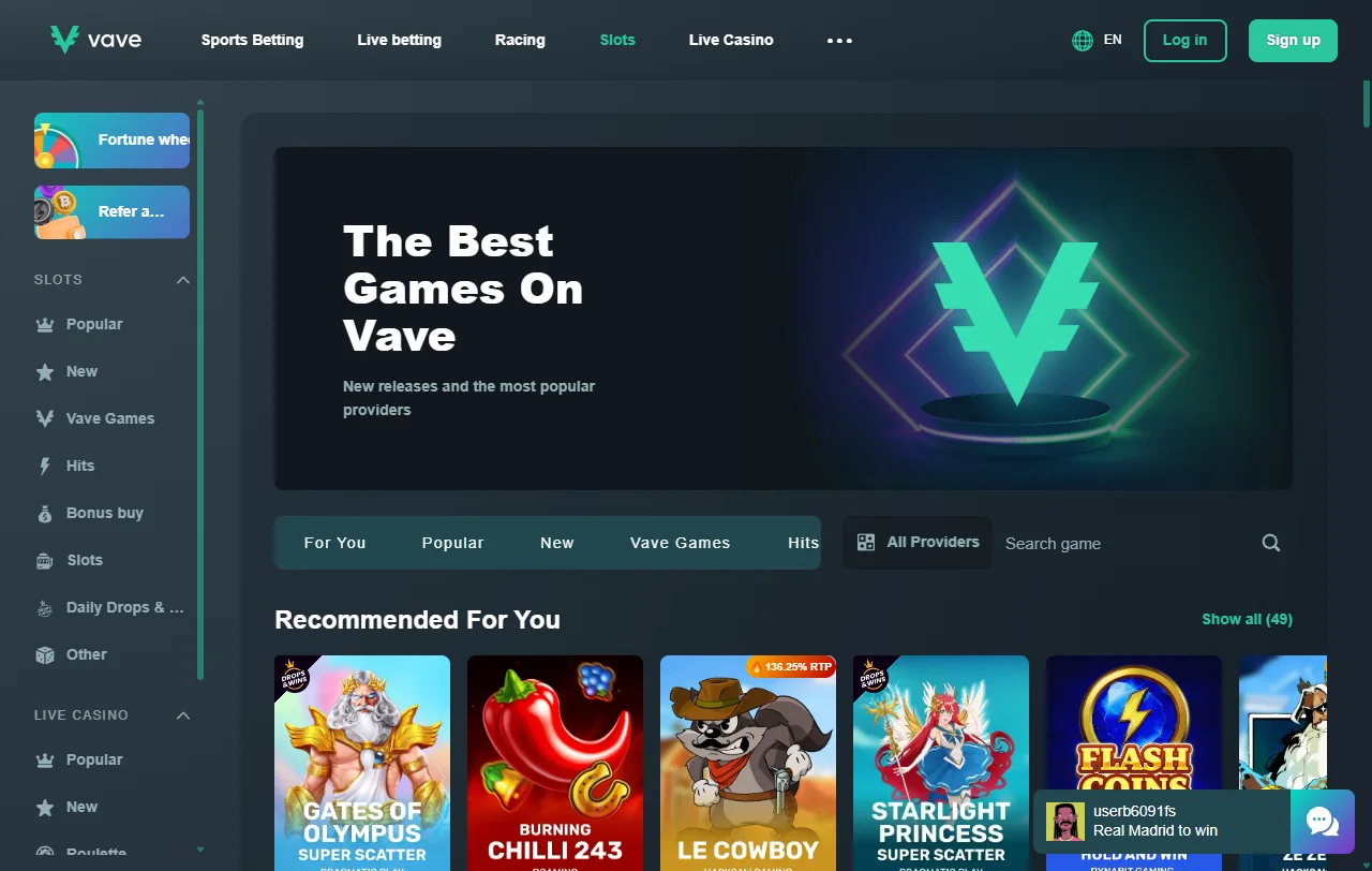 Promoções bônus e ofertas especiais Vave Casino Brasil