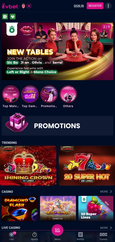 Experiência mobile Vbet Casino Brasil acessível