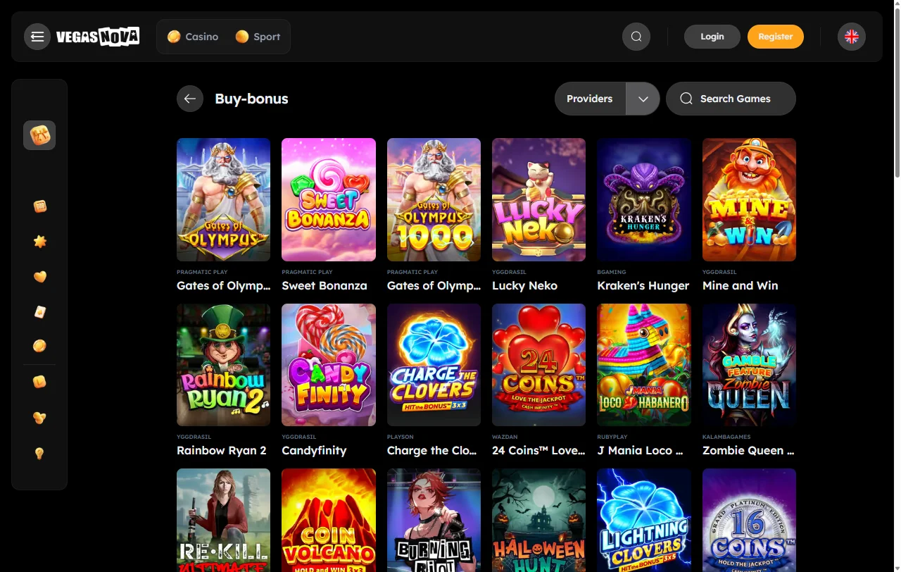 Catálogo de slots e jogos ao vivo no Vegas Nova Casino Brasil