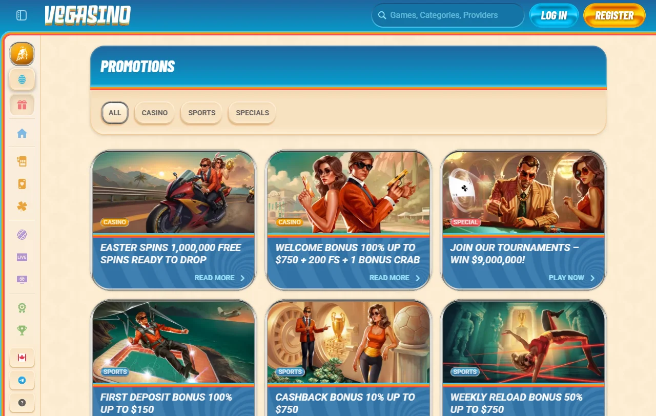Promoções bónus boas-vindas Vegasino Casino Brasil detalhadas