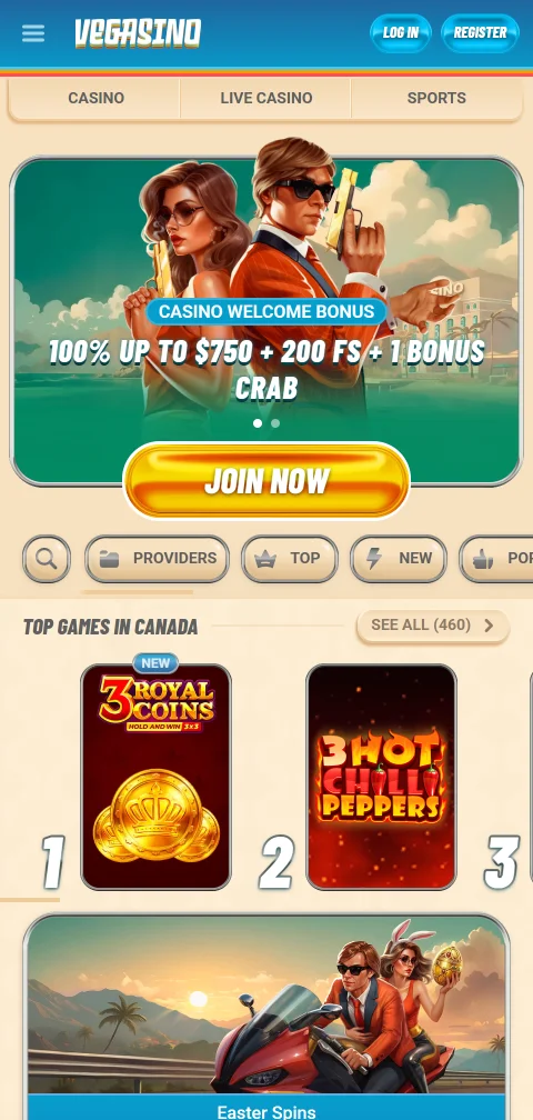 Acesso móvel jogos Vegasino Casino Brasil smartphone