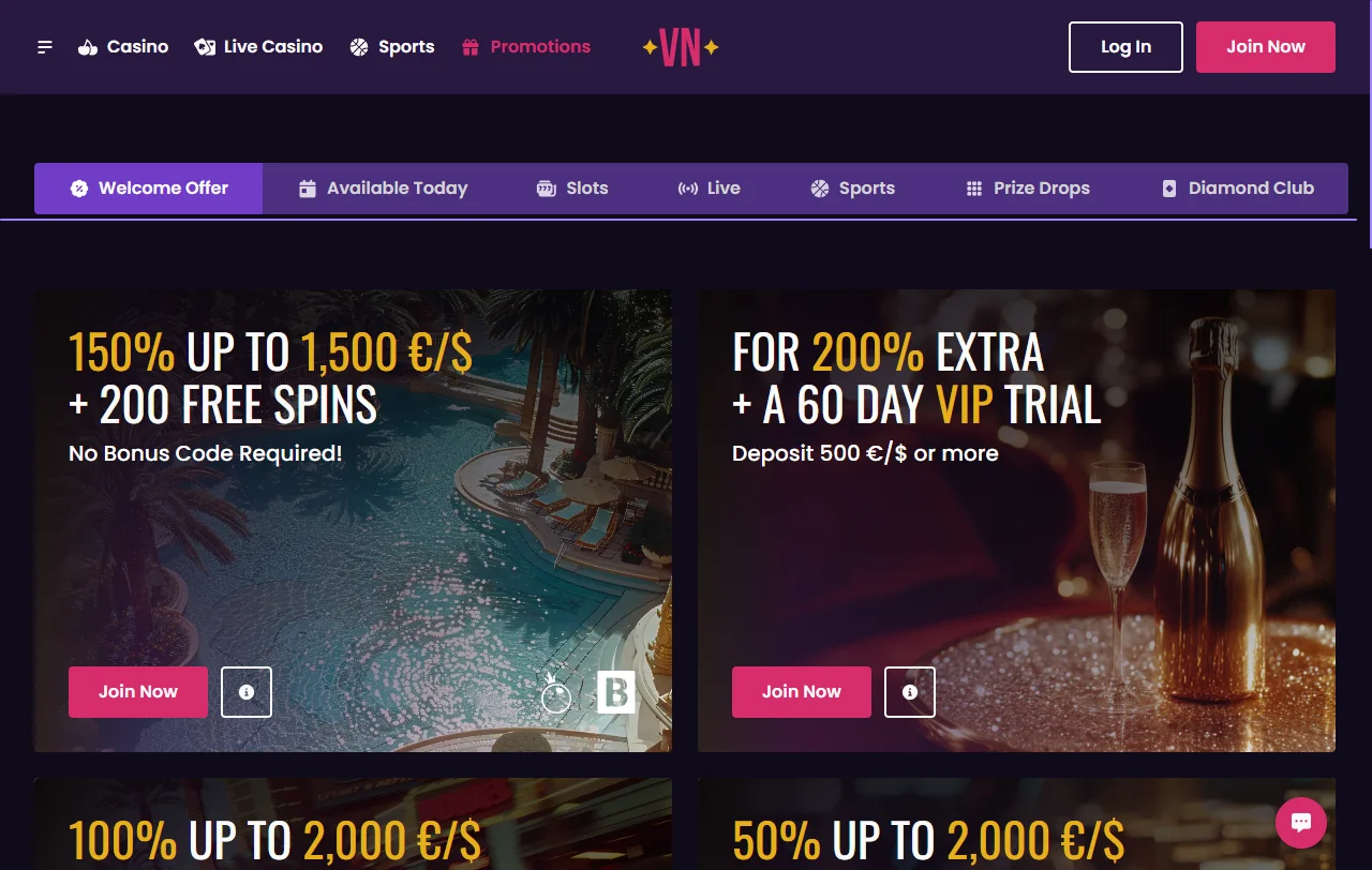 Bônus promoções e ofertas VegasNow Casino Brasil detalhadas