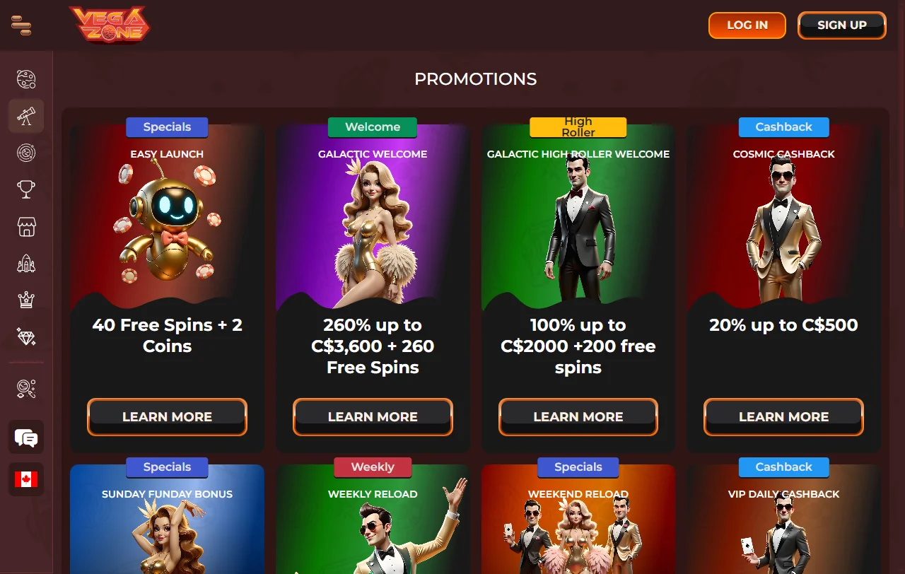 Promoções bônus e ofertas bem-vindas VegaZone Casino