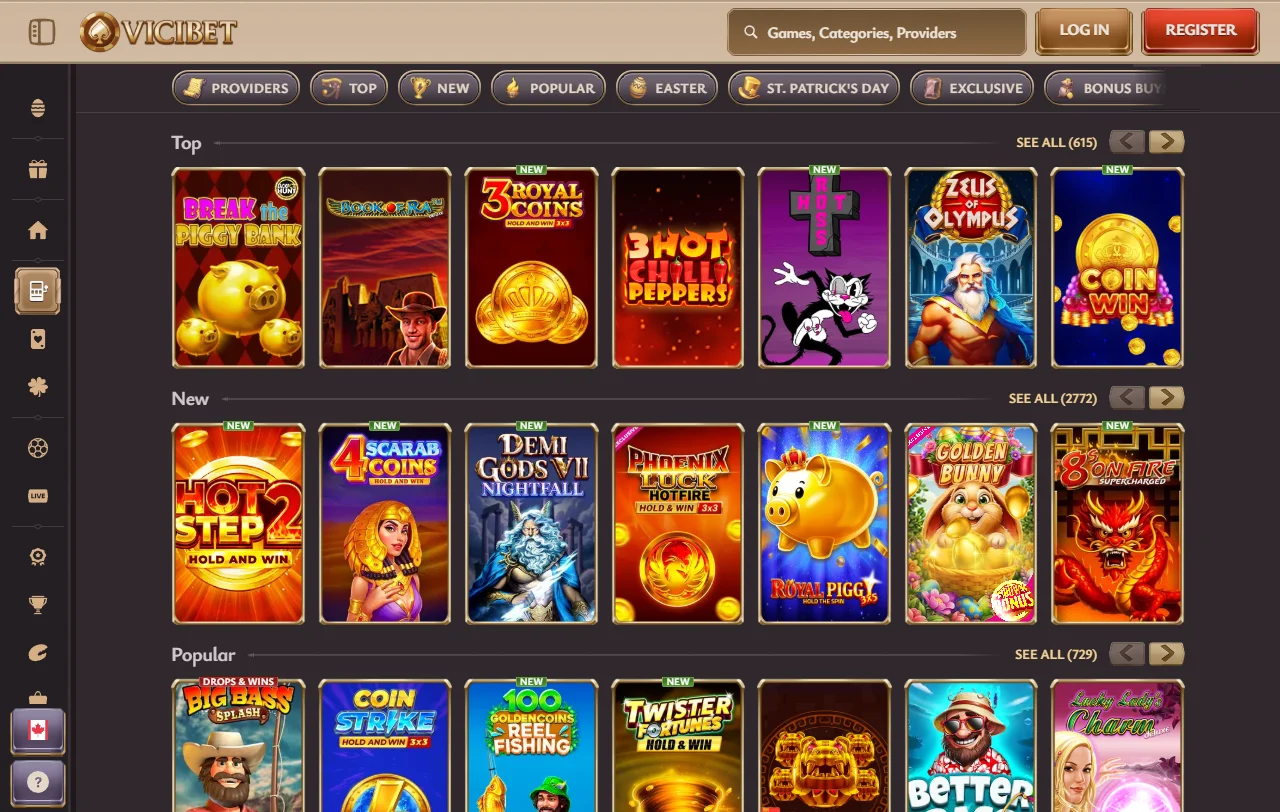 Slots e jogos ao vivo disponíveis na ViciBet Casino Brasil