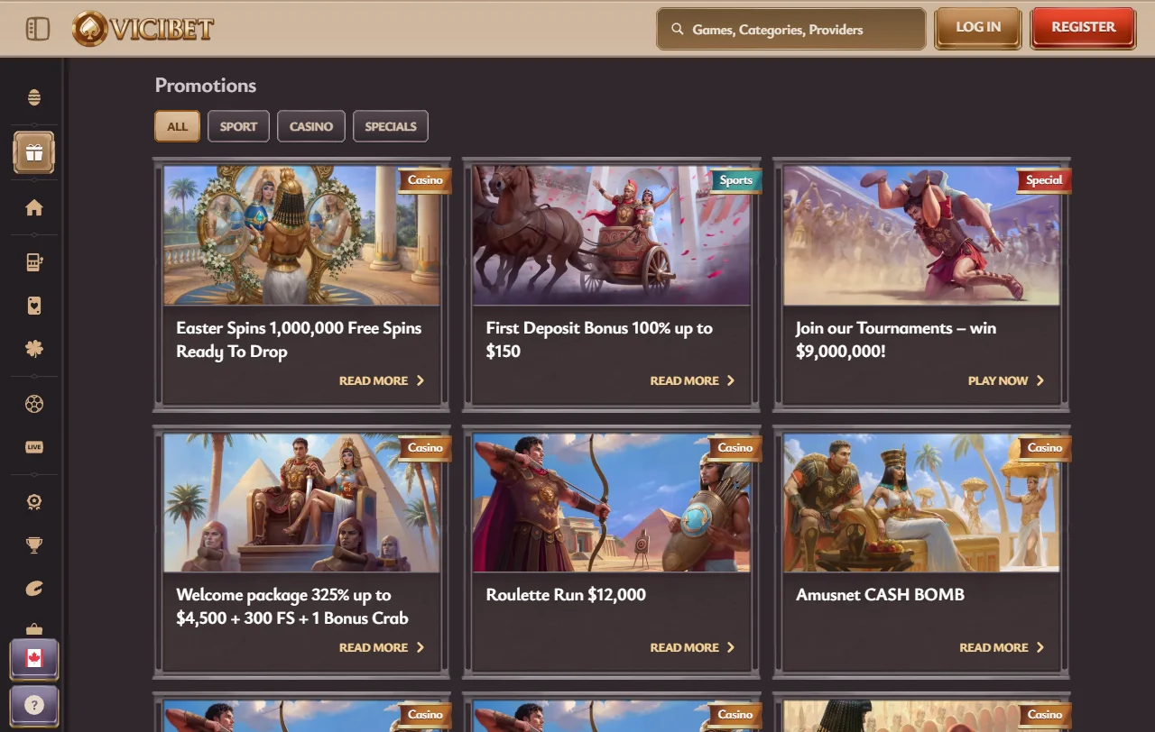 Promoções e bônus de boas-vindas ViciBet Casino Brasil