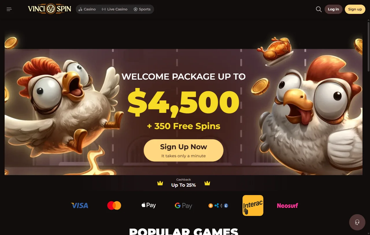 Análise completa do VinciSpin Casino Brasil mostrando interface desktop com biblioteca de 3.500+ jogos
